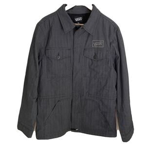 Vans Drill Chore Coat Gray Full Zip Lined Herringbone Pattern Cotton Men Sz Med